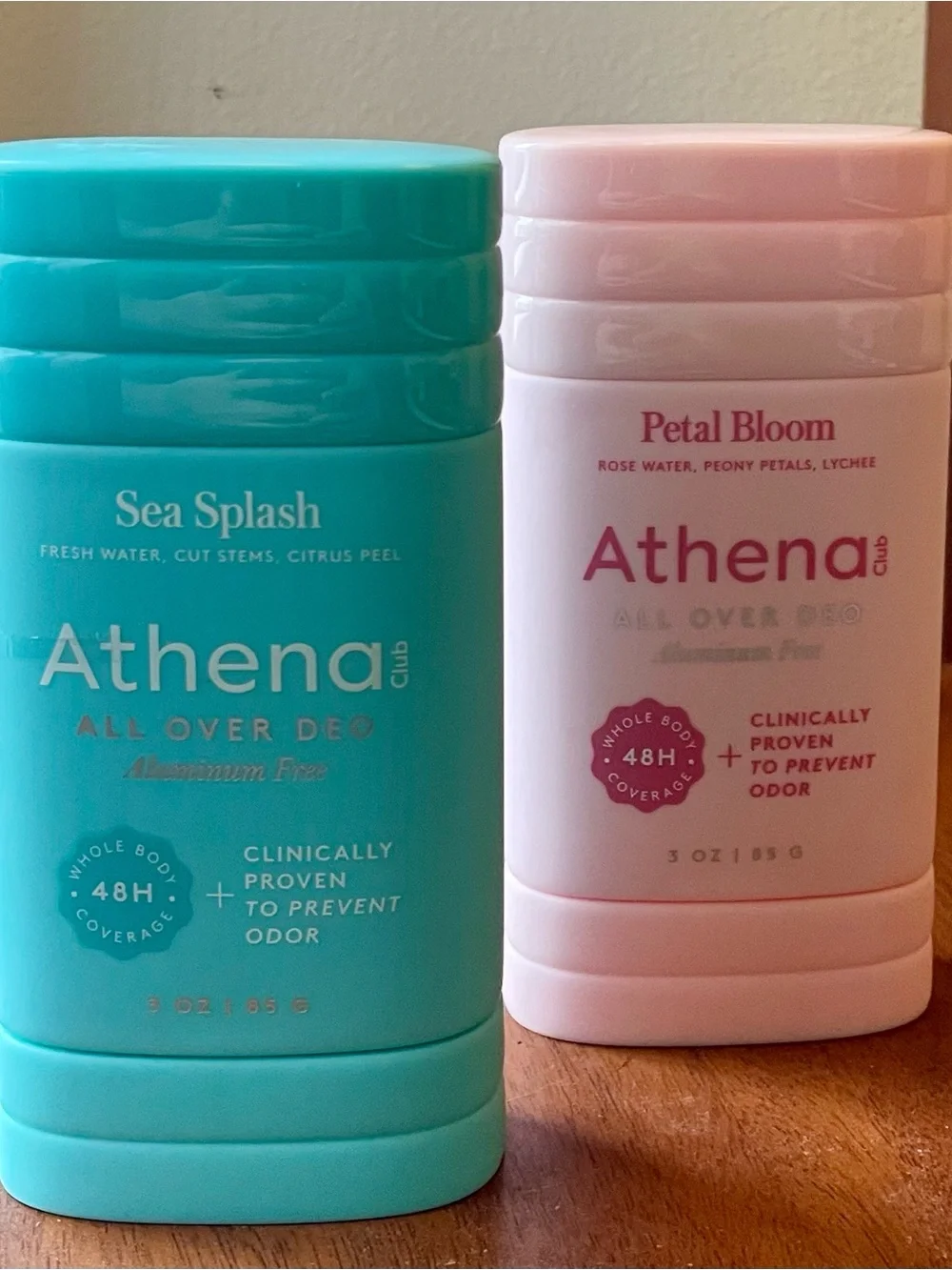 Athena Club Sea Splash (Aqua) & Petal Bloom (Pink) All-Over Deodorants